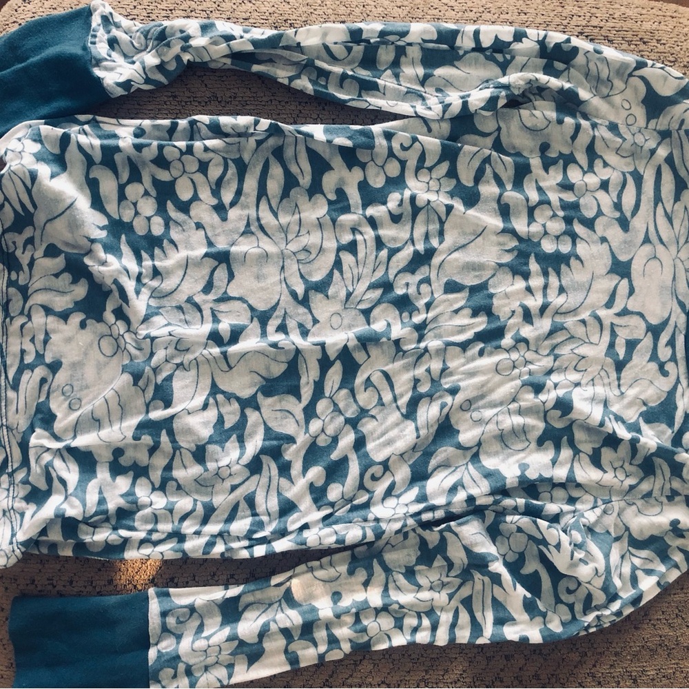 Lucky Brand Blue and White Sheer Long Sleeve Top